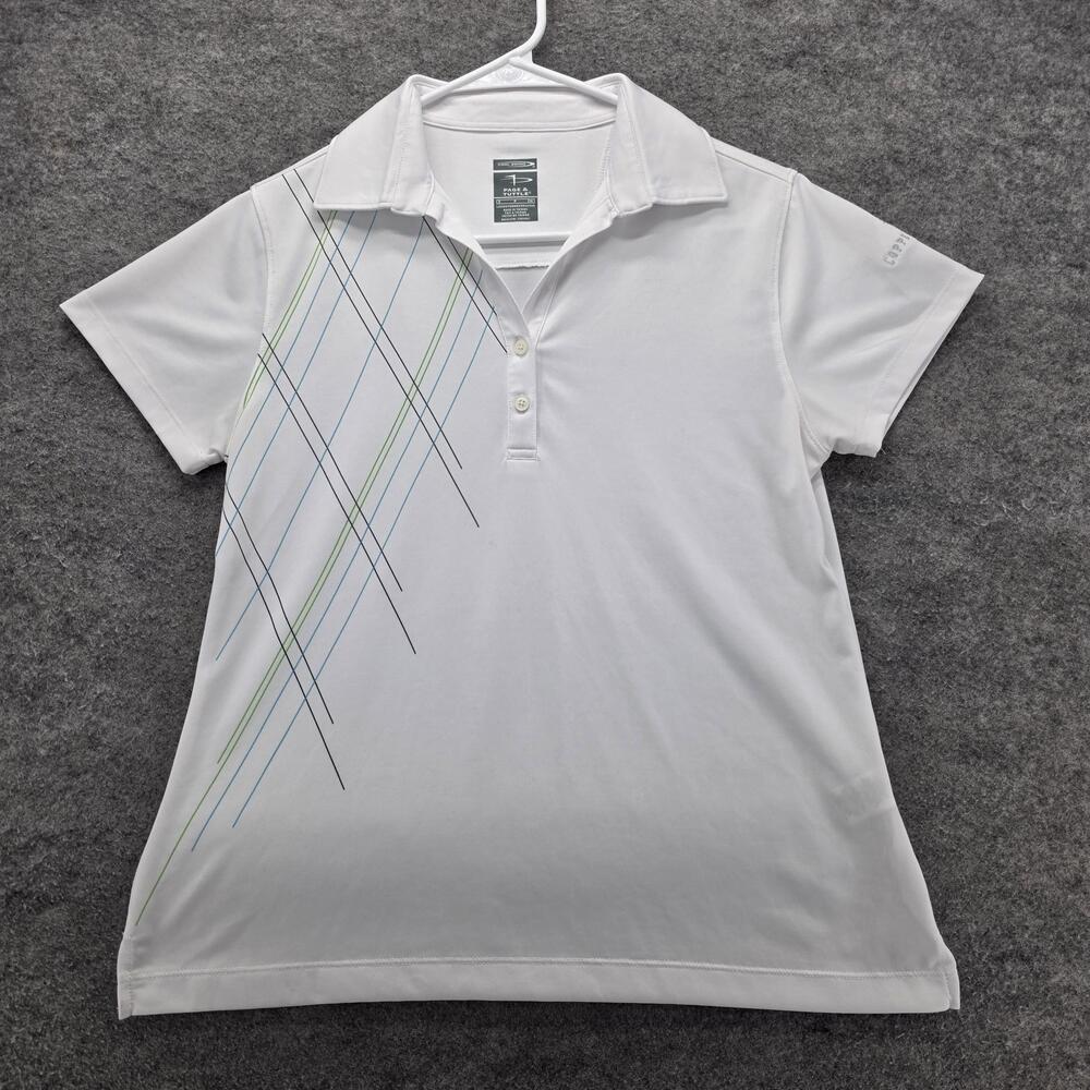 Page & Tuttle Polo Shirt Womens Small White Golf Cool Swing Stripe Performance